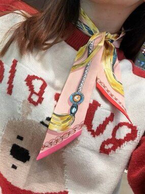 Hermes Pink, Yellow & Blue Twilly Scarf